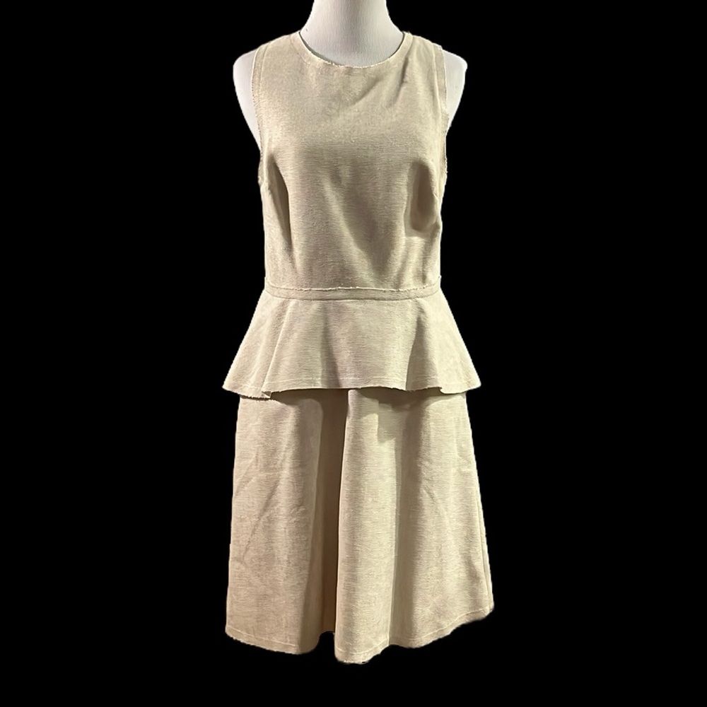 BANANA REPUBLIC PEPLUM LINEN BLEND SLEEVELESS DRESS OATMEAL SIZE 8 NEW WITH TAGS
